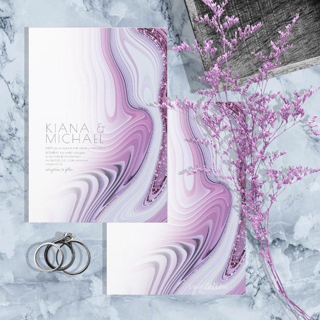 Abstract Glitter Strata Wedding Lilac/Wht ID903 Invitation (Creator Uploaded)