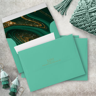 Abstract Glitter Strata Wedding Lt Green ID903 Envelope