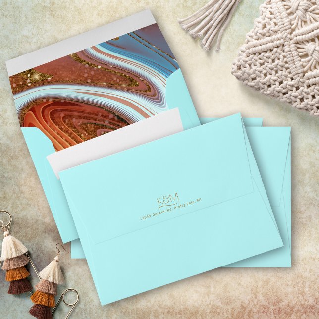 Abstract Glitter Strata Wedding Lt Sky Blue ID903 Envelope (Interior/Back In Situ)
