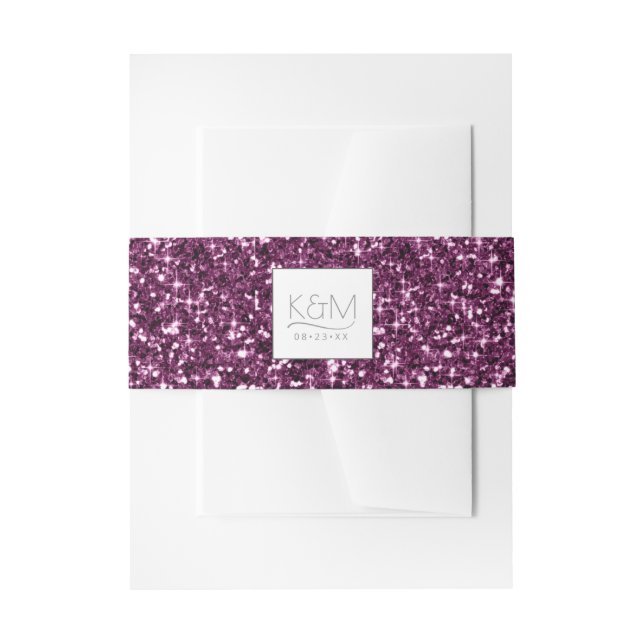 Abstract Glitter Strata Wedding Plum ID903  Invitation Belly Band (Front Example)