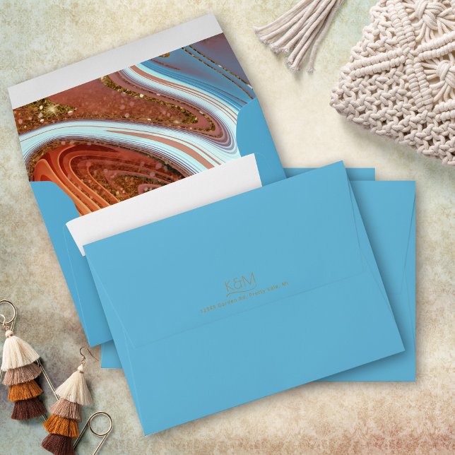 Abstract Glitter Strata Wedding Sky Blue ID903  Envelope (Interior/Back In Situ)