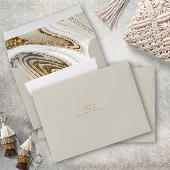 Abstract Glitter Strata Wedding Stone ID903 Envelope (Interior/Back In Situ)