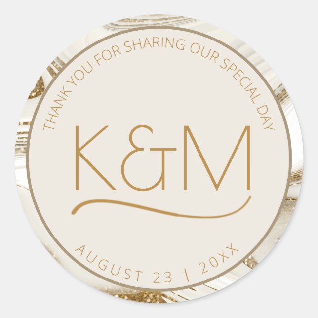 Abstract Glitter Strata Wedding Thank You Ch ID903 Classic Round Sticker (Front)