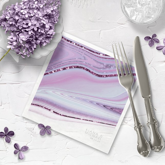 Abstract Glitter Strata Wedding Wht Lilac ID903  Napkin (Creator Uploaded)