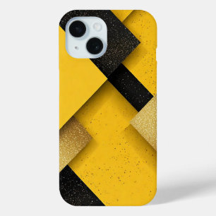 Abstract Glittering Yellow and Black Geometric iPhone 15 Case