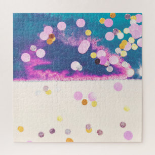 Abstract Glittery Blue Watercolor Splash Jigsaw Puzzle