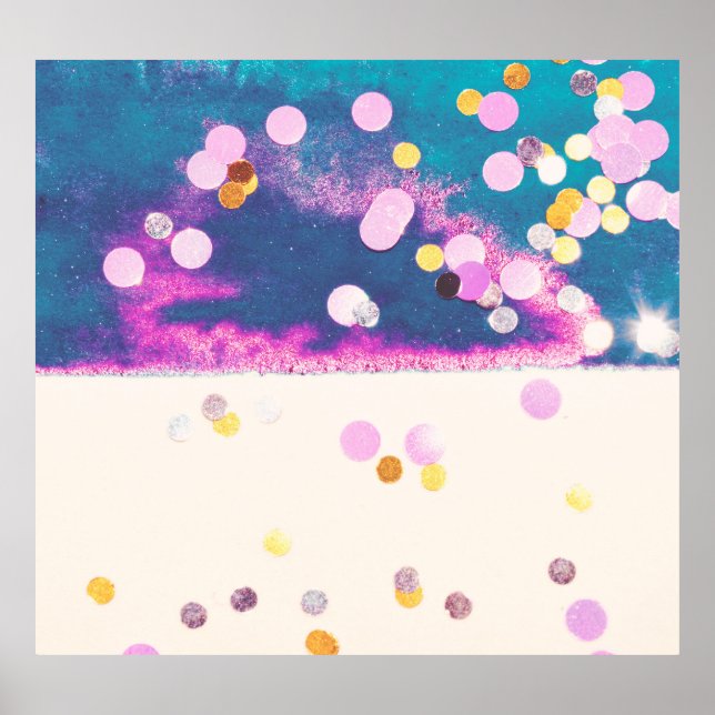Abstract Glittery Blue Watercolor Splash Poster (Front)