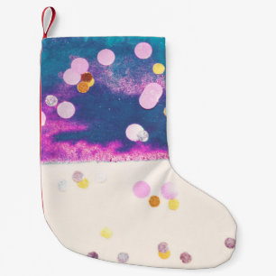 Abstract Glittery Blue Watercolor Splash Small Christmas Stocking