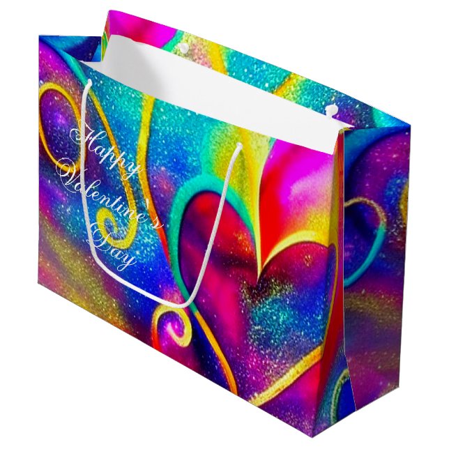 Abstract glittery hearts valentine  large gift bag (Front Angled)