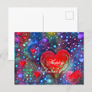 Abstract glowing hearts valentine postcard