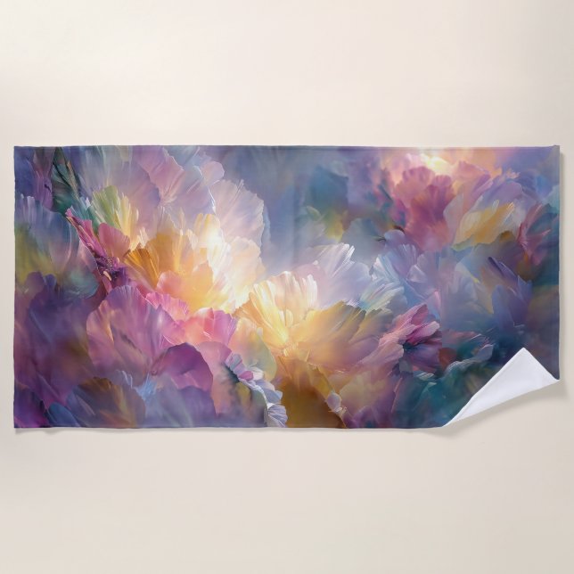 Abstract glowing pastel floral composition beach towel (Front)