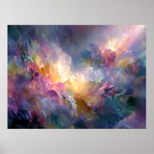 Abstract glowing pastel floral composition poster
