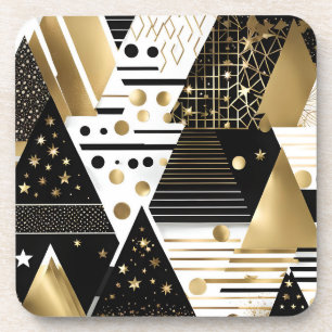 abstract gold and black triangles coaster