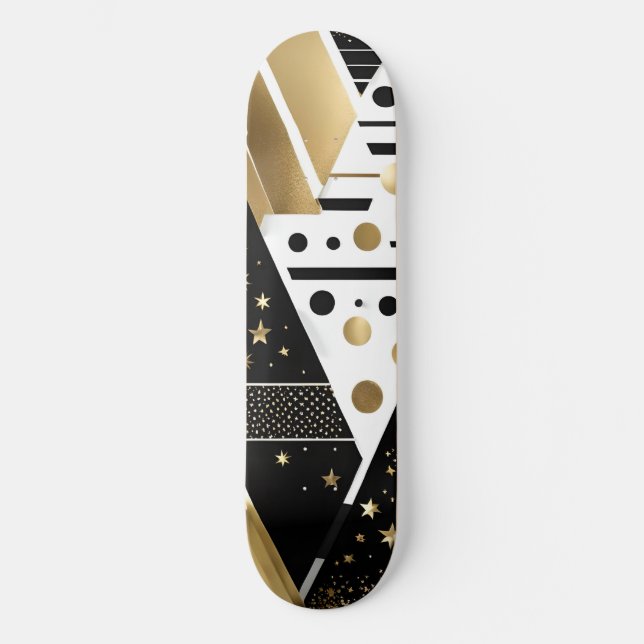 abstract gold and black triangles skateboard (Front)