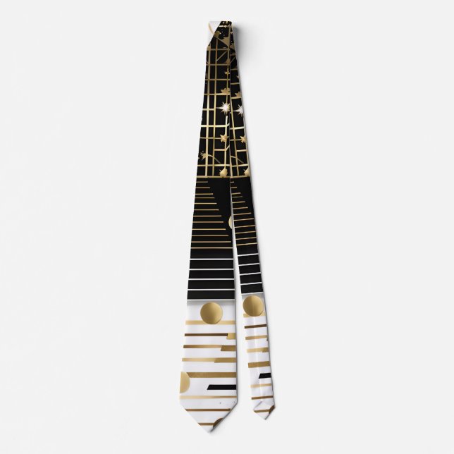 abstract gold and black triangles tie (Front)