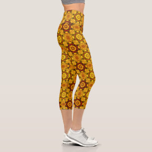 Abstract Gold And Orange Design      Capri Leggings