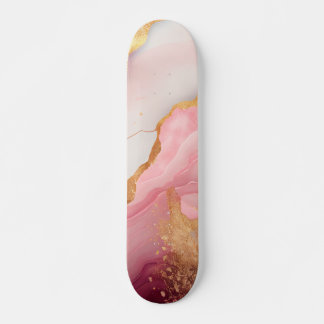 Abstract Gold and Pink Marble Watercolor Drips Skateboard