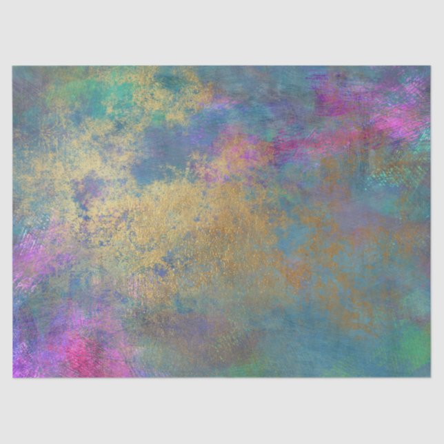 Abstract Gold and Pink on Blue Decoupage Tissue Paper (Front)