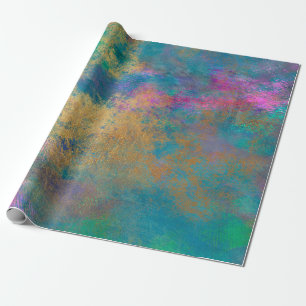 Abstract Gold and Pink on Blue Wrapping Paper