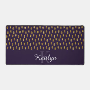 Abstract Gold and Purple Desk Mat with Monogram