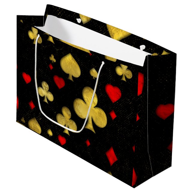 Abstract Gold and Red Suits Pattern Digital Art Large Gift Bag (Front Angled)