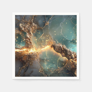Abstract Gold and Teal Marbled Art Napkin