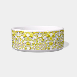 Abstract Gold and White Fractal Pattern Bowl