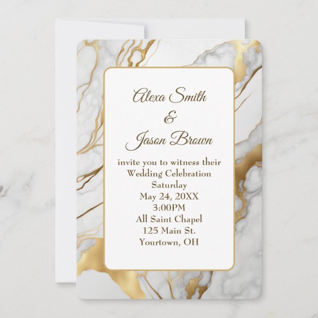 Abstract Gold and White Marble Wedding Invite (Front)