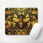 Abstract gold bee. Golden floral insect pattern  Mouse Pad<br><div class="desc">Abstract gold bee and golden floral pattern Mouse Pad in black yellow colour.</div>