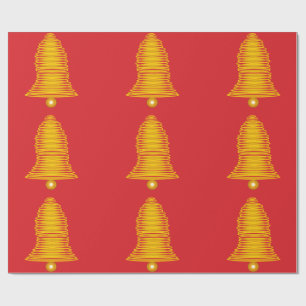 Abstract Gold Bells Red Wrapping Paper