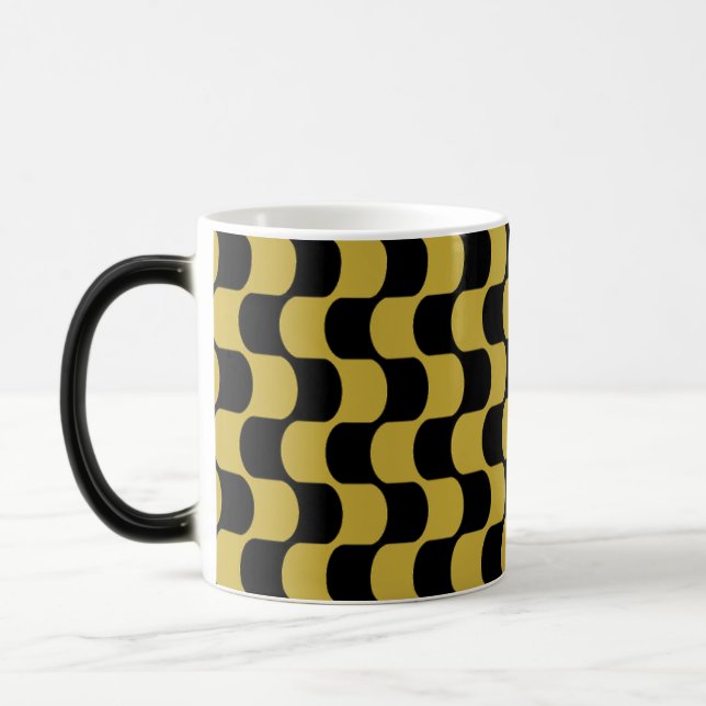 Abstract Gold Black Distorted Checkerboard Pattern Magic Mug (Left)