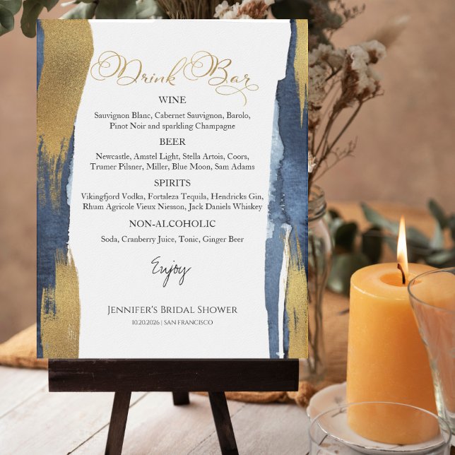 Abstract Gold Blue  Bridal Shower Drinks Menu Sign (Creator Uploaded)