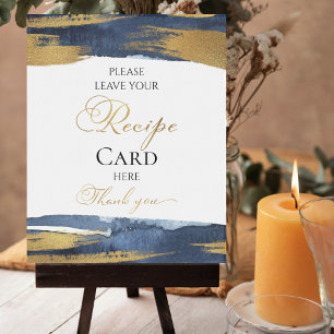 Abstract Gold Blue Bridal Shower Recipe Cards Sign