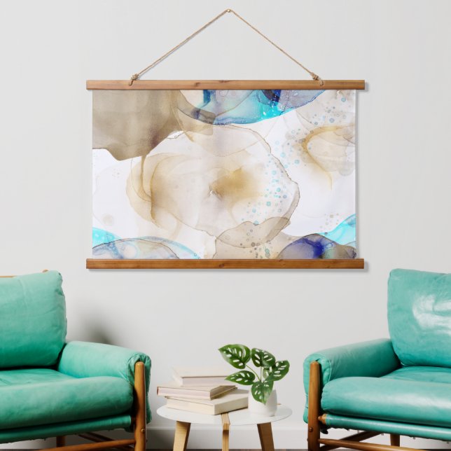 Abstract Gold Blue Fluid Art Painting Hanging Tapestry (Living Room)
