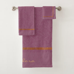 Abstract Gold Burgundy Floral Bath Towel Set