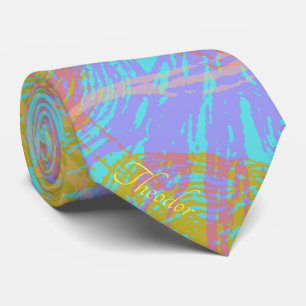 Abstract Gold Butterfly Aquamarine Violet Pattern Tie