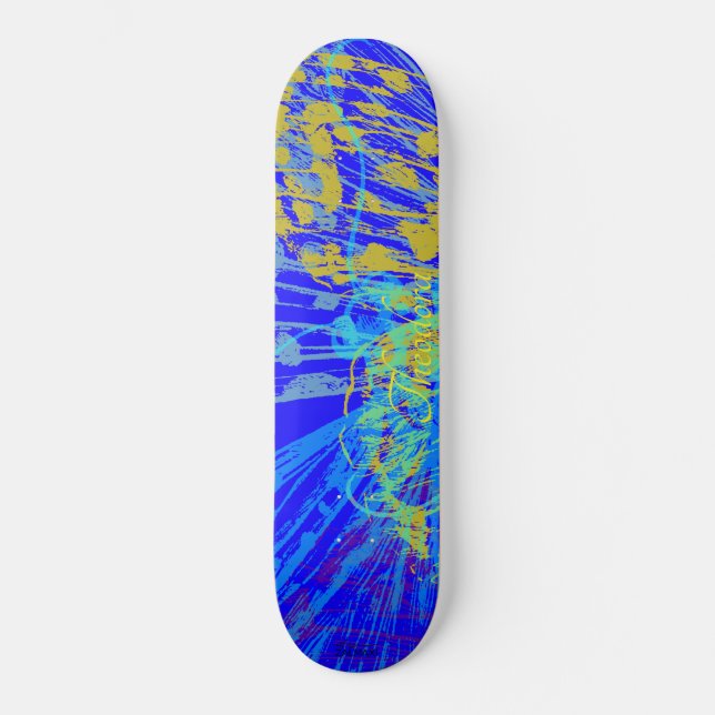 Abstract Gold Butterfly Blue Pastel Skateboard (Front)