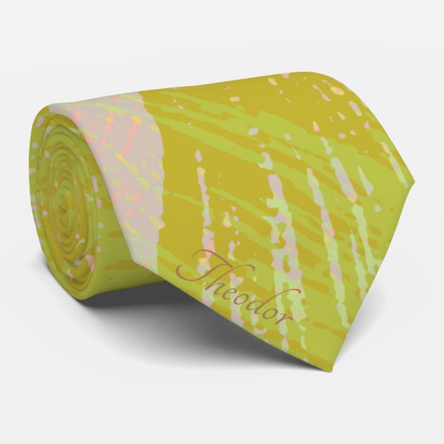 Abstract Gold Butterfly Pink Violet Pastel Pattern Tie (Rolled)