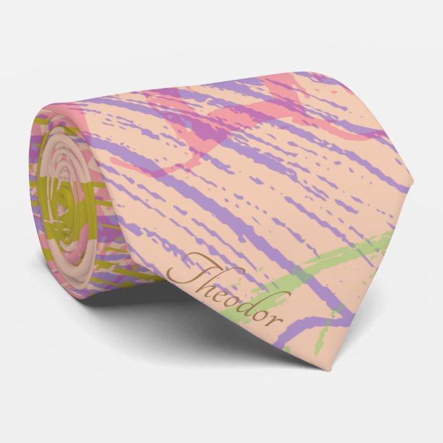 Abstract Gold Butterfly Pink Violet Tie (Rolled)