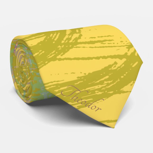 Abstract Gold Butterfly Yellow Blue Pastel_ Tie (Rolled)
