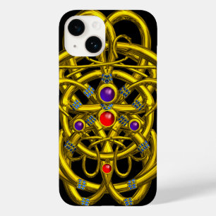 ABSTRACT GOLD CELTIC KNOTS,COLORFUL GEMS Black Case-Mate iPhone 14 Case