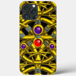 ABSTRACT GOLD CELTIC KNOTS WITH COLORFUL GEMSTONES iPhone 13 PRO MAX CASE