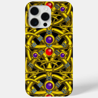 ABSTRACT GOLD CELTIC KNOTS WITH COLORFUL GEMSTONES iPhone 15 PRO MAX CASE
