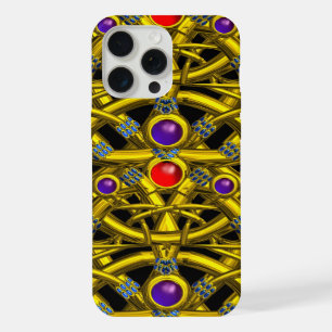 ABSTRACT GOLD CELTIC KNOTS WITH COLORFUL GEMSTONES iPhone 15 PRO MAX CASE