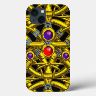 ABSTRACT GOLD CELTIC KNOTS WITH COLORFUL GEMSTONES iPhone 13 CASE