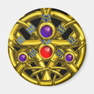 ABSTRACT GOLD CELTIC KNOTS WITH COLORFUL GEMSTONES MAGNET
