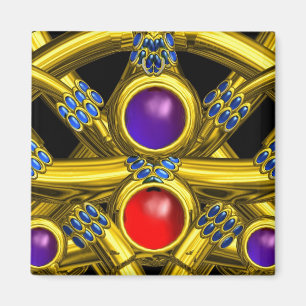 ABSTRACT GOLD CELTIC KNOTS WITH COLORFUL GEMSTONES MAGNET
