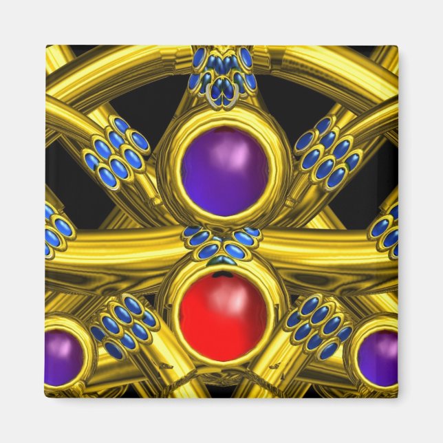 ABSTRACT GOLD CELTIC KNOTS WITH COLORFUL GEMSTONES MAGNET (Front)
