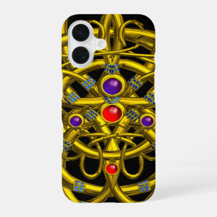 ABSTRACT GOLD CELTIC KNOTS WITH GEMSTONES iPhone 16 CASE