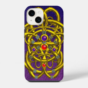ABSTRACT GOLD CELTIC KNOTS WITH GEMSTONES Purple iPhone 14 Case